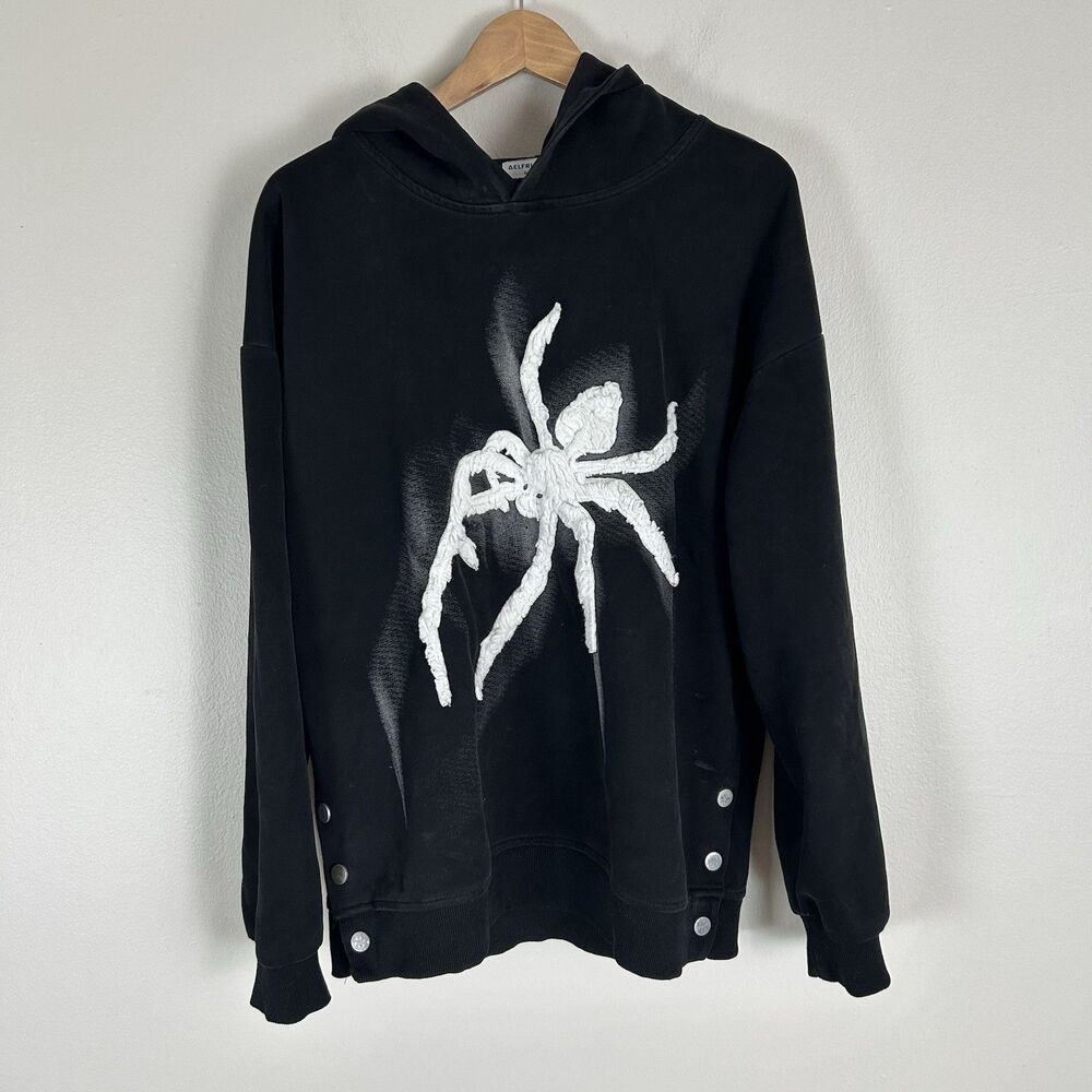 Aelfric Eden Spider Hood Pullover Hoodie Size Small Black White Goth Grunge